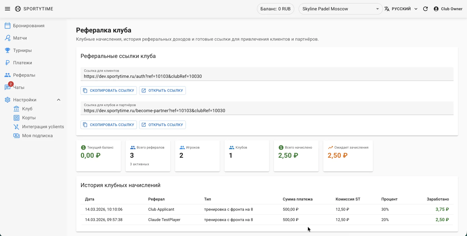 Партнерский кабинет для активных партнеров SportyTime