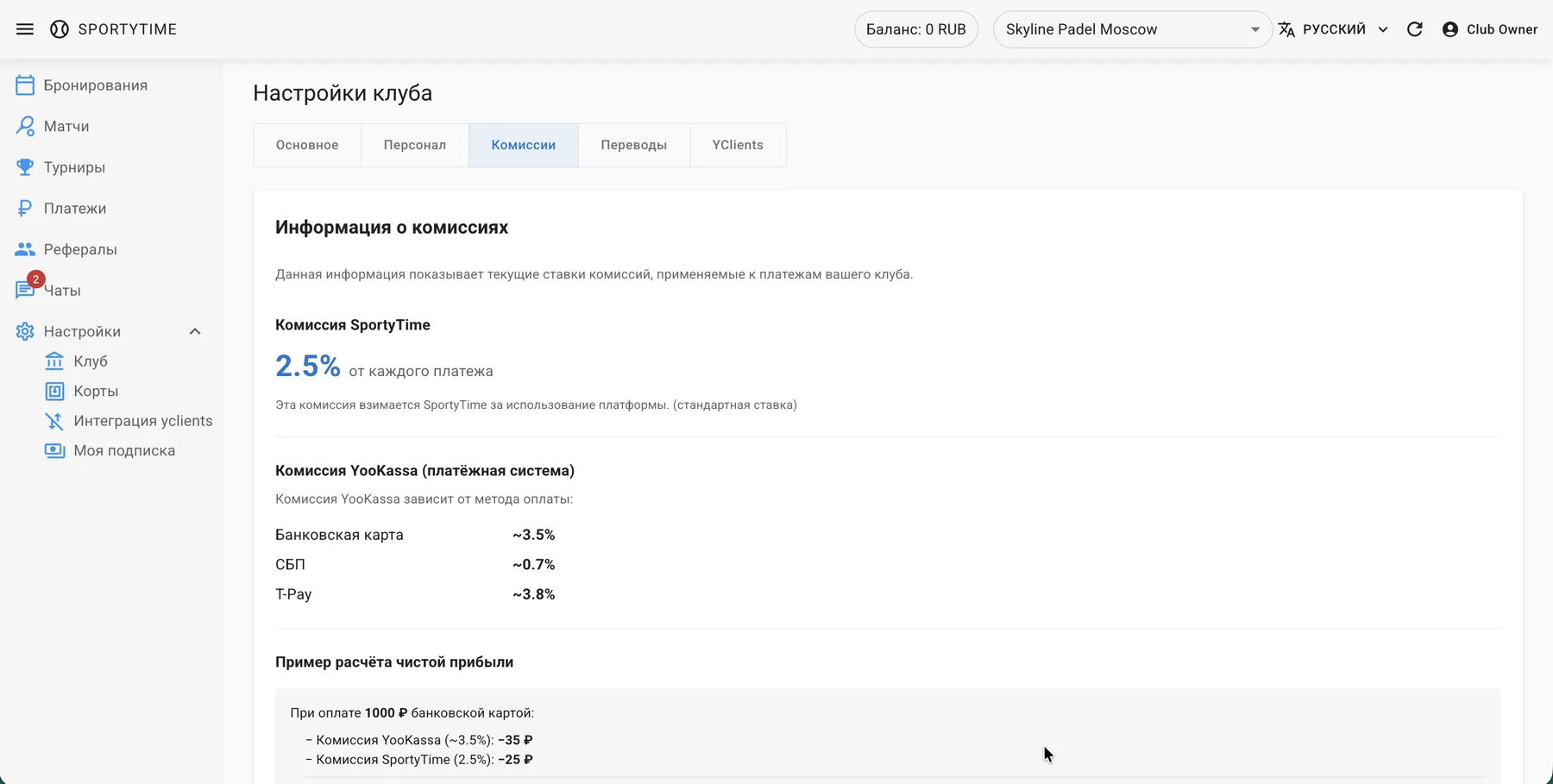 Статистика активного партнера SportyTime